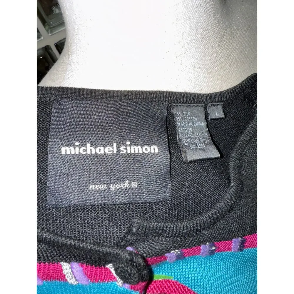 Michael Simon Vintage Cars Beaded Spun Silk Blend Sweater - size large